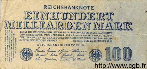 100 Milliarden Mark GERMANY  1923 P.126 G