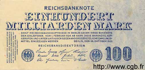 100 Milliarden Mark GERMANY  1923 P.126 XF+