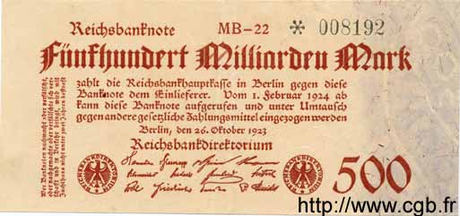 500 Milliarden Mark GERMANY  1923 P.127a XF