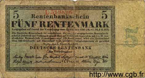 5 Rentenmark GERMANIA  1923 P.163 q.B