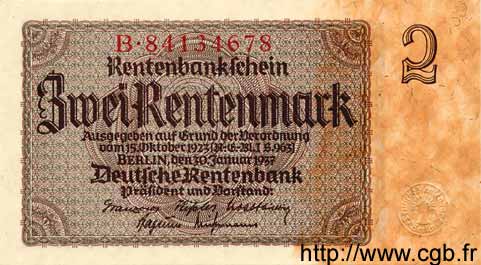 2 Rentenmark GERMANY  1937 P.174b UNC-