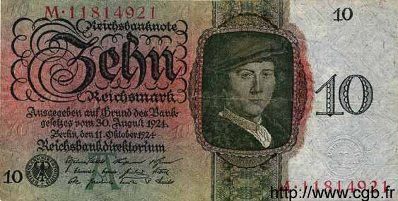 10 Reichsmark GERMANY  1924 P.175 VF