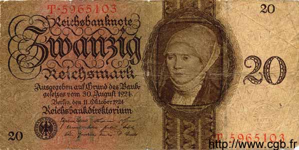 20 Reichsmark GERMANY  1924 P.176 VG