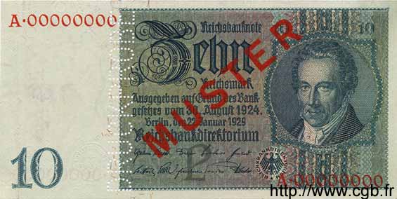 10 Reichsmark Spécimen GERMANY  1929 P.180as AU