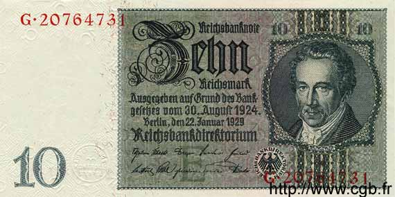 10 Reichsmark GERMANIA  1929 P.180a AU