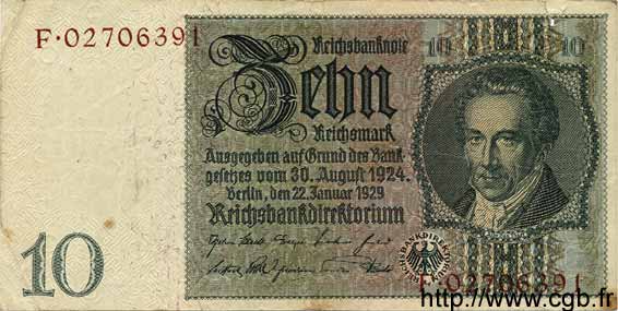 10 Reichsmark GERMANY  1929 P.180b F+
