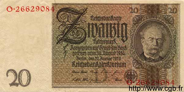 20 Reichsmark GERMANY  1929 P.181a AU