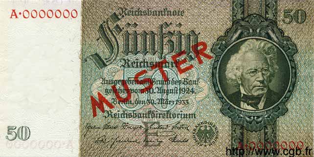 50 Reichsmark Spécimen ALEMANIA  1933 P.182as SC+