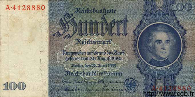 100 Reichsmark GERMANIA  1935 P.183a BB