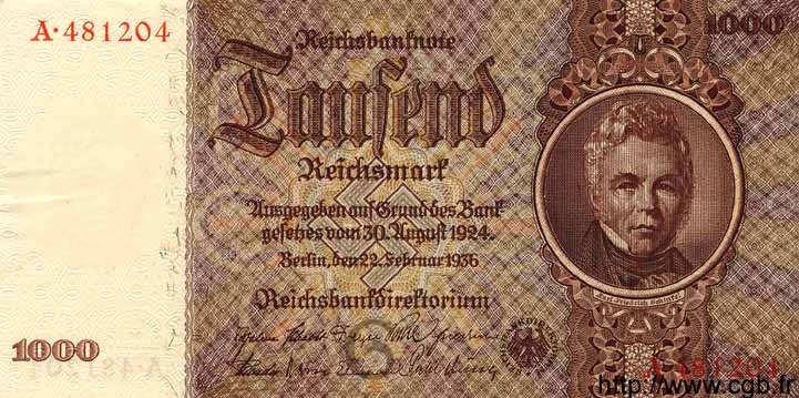 1000 Reichsmark GERMANY  1936 P.184 AU