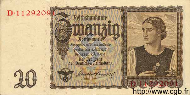 20 Reichsmark GERMANY  1939 P.185 XF