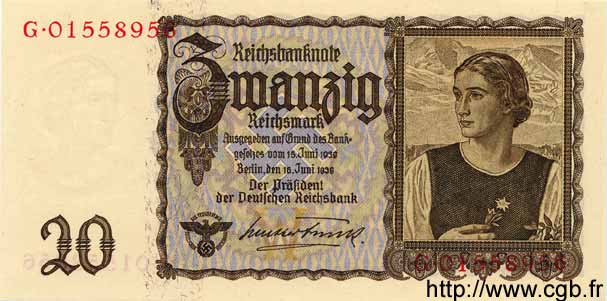 20 Reichsmark GERMANY  1939 P.185 UNC