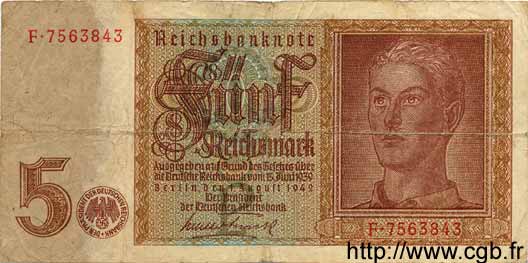 5 Reichsmark GERMANY  1942 P.186 G