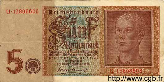 5 Reichsmark DEUTSCHLAND  1942 P.186 SS