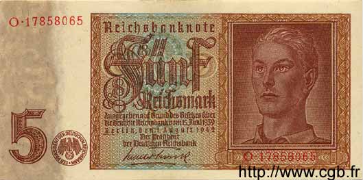 5 Reichsmark DEUTSCHLAND  1942 P.186 fST+