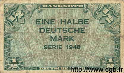1/2 Deutsche Mark GERMAN FEDERAL REPUBLIC  1948 P.01a F-