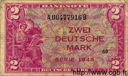 2 Deutsche Mark GERMAN FEDERAL REPUBLIC  1948 P.03a fS