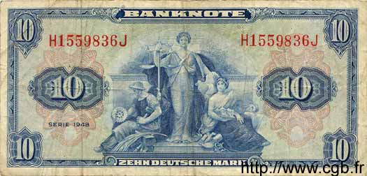 10 Deutsche Mark GERMAN FEDERAL REPUBLIC  1948 P.05a MB