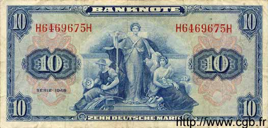 10 Deutsche Mark GERMAN FEDERAL REPUBLIC  1948 P.05a VF
