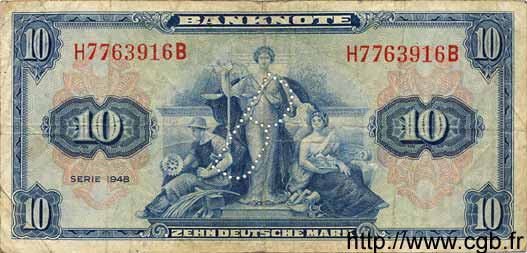 10 Deutsche Mark GERMAN FEDERAL REPUBLIC  1948 P.05c F