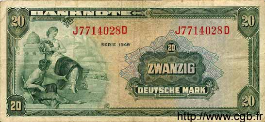 20 Deutsche Mark GERMAN FEDERAL REPUBLIC  1948 P.06a fSS