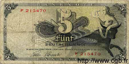5 Deutsche Mark GERMAN FEDERAL REPUBLIC  1948 P.13a q.MB
