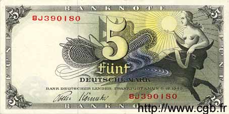 5 Deutsche Mark GERMAN FEDERAL REPUBLIC  1948 P.13i XF - AU