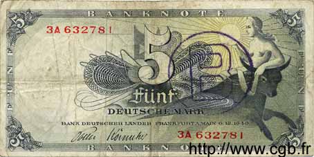 5 Deutsche Mark GERMAN FEDERAL REPUBLIC  1948 P.13f S