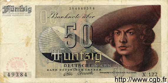 50 Deutsche Mark GERMAN FEDERAL REPUBLIC  1948 P.14a SGE