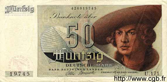 50 Deutsche Mark GERMAN FEDERAL REPUBLIC  1948 P.14a F
