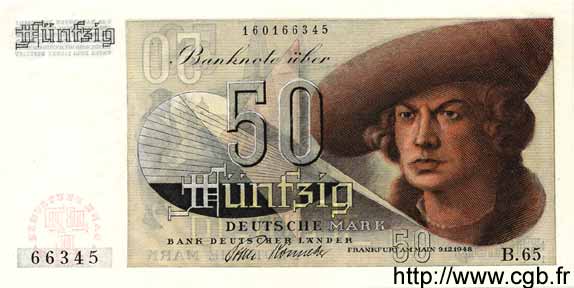 50 Deutsche Mark GERMAN FEDERAL REPUBLIC  1948 P.14a SC+