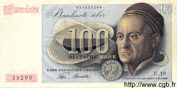 100 Deutsche Mark GERMAN FEDERAL REPUBLIC  1948 P.15a XF+