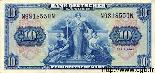 10 Deutsche Mark GERMAN FEDERAL REPUBLIC  1949 P.16a MBC+