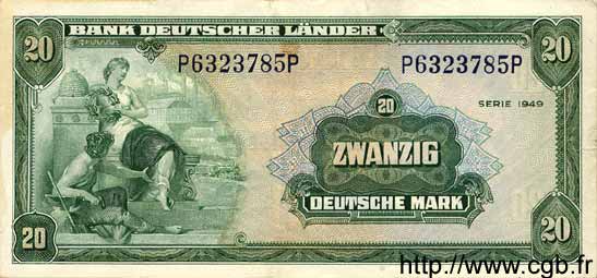 20 Deutsche Mark GERMAN FEDERAL REPUBLIC  1949 P.17a MBC+
