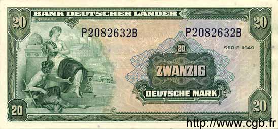 20 Deutsche Mark GERMAN FEDERAL REPUBLIC  1949 P.17a EBC