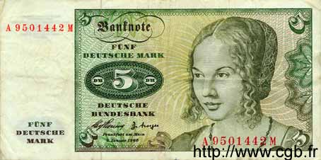 5 Deutsche Mark GERMAN FEDERAL REPUBLIC  1960 P.18 F
