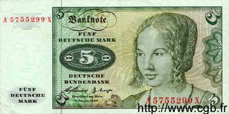 5 Deutsche Mark GERMAN FEDERAL REPUBLIC  1960 P.18 fVZ
