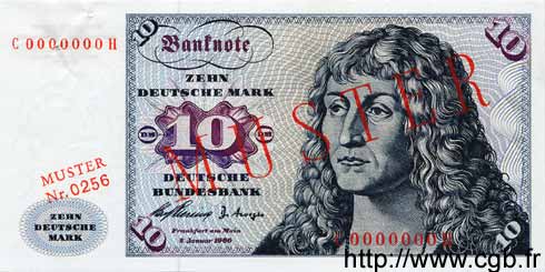10 Deutsche Mark Spécimen GERMAN FEDERAL REPUBLIC  1960 P.19s fST