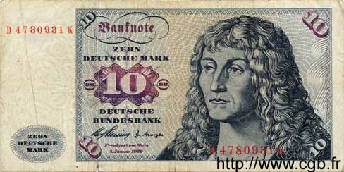 10 Deutsche Mark GERMAN FEDERAL REPUBLIC  1960 P.19 q.MB