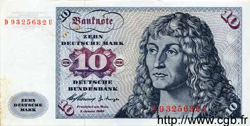 10 Deutsche Mark GERMAN FEDERAL REPUBLIC  1960 P.19 MBC+