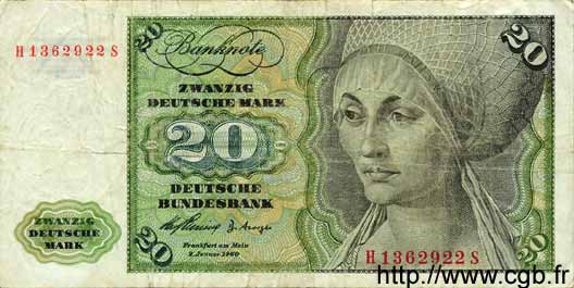 20 Deutsche Mark GERMAN FEDERAL REPUBLIC  1960 P.20 S