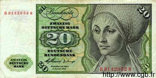 20 Deutsche Mark GERMAN FEDERAL REPUBLIC  1960 P.20 MBC