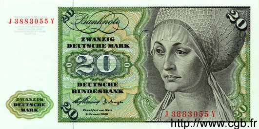 20 Deutsche Mark GERMAN FEDERAL REPUBLIC  1960 P.20a ST