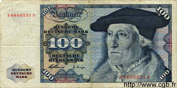 100 Deutsche Mark GERMAN FEDERAL REPUBLIC  1960 P.22 q.MB