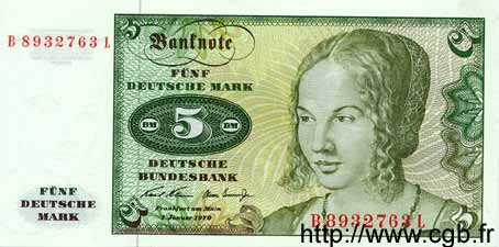 5 Deutsche Mark GERMAN FEDERAL REPUBLIC  1960 P.30a q.FDC