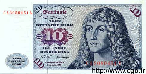 10 Deutsche Mark GERMAN FEDERAL REPUBLIC  1960 P.31a FDC