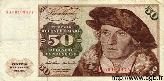 50 Deutsche Mark GERMAN FEDERAL REPUBLIC  1960 P.33a q.BB