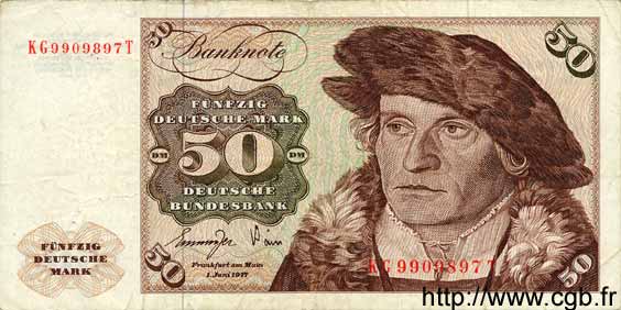 50 Deutsche Mark GERMAN FEDERAL REPUBLIC  1977 P.33b F+