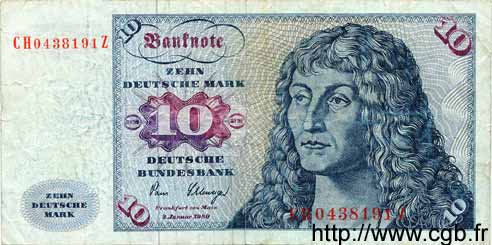 10 Deutsche Mark GERMAN FEDERAL REPUBLIC  1980 P.31c BC