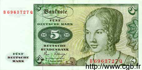 5 Deutsche Mark GERMAN FEDERAL REPUBLIC  1980 P.30b XF+